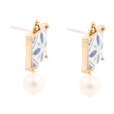 Santorini Dreams Tile Freshwater White Pearl Post Golden Earrings - Barse Jewelry