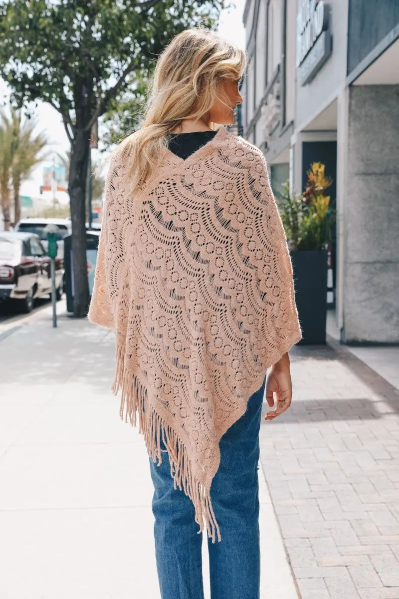 Scallop Lace Knit Poncho - Boho Clothing and Accessories - Flyclothing LLC
