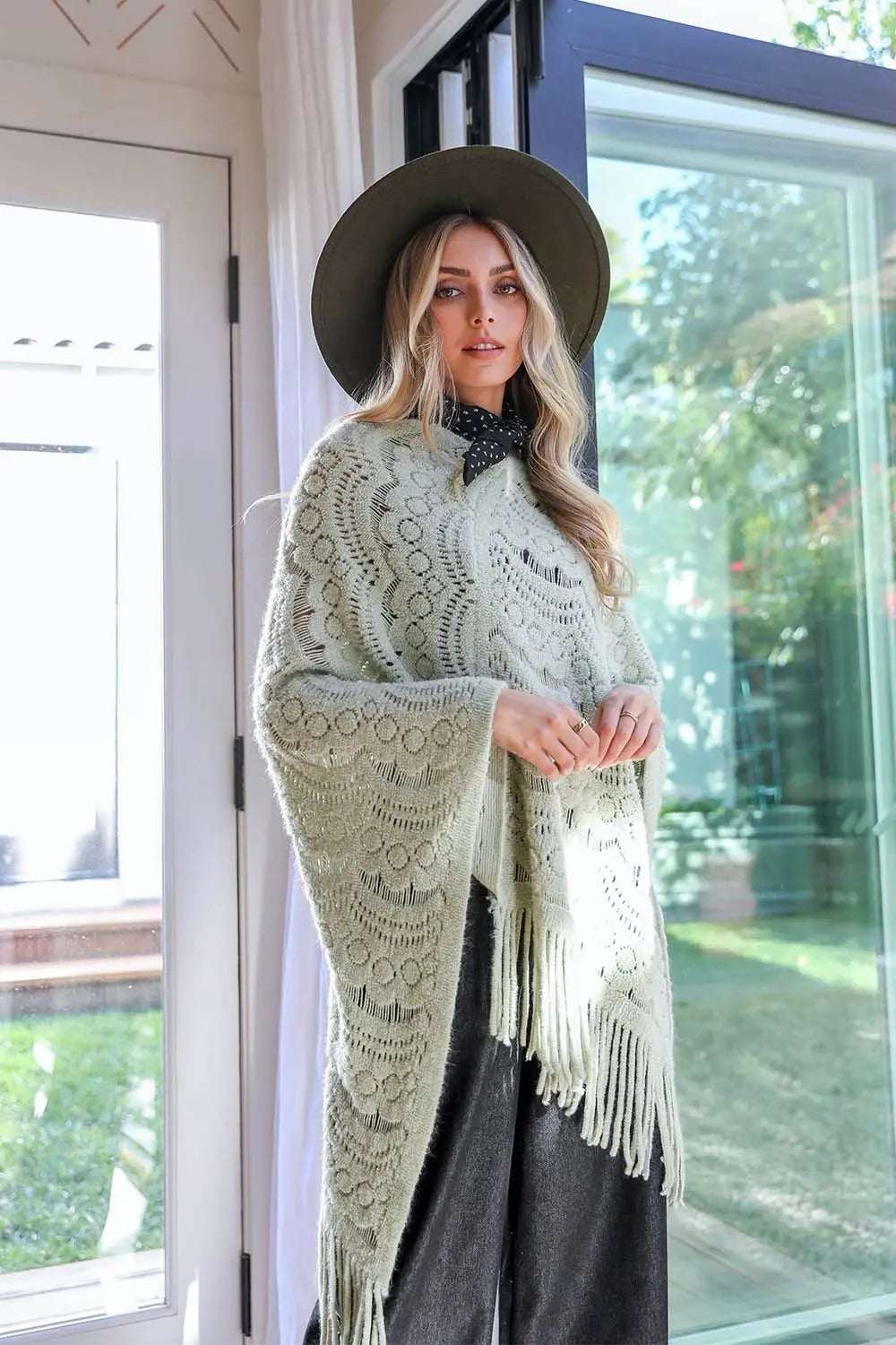 Scallop Lace Knit Poncho - Boho Clothing and Accessories - Flyclothing LLC
