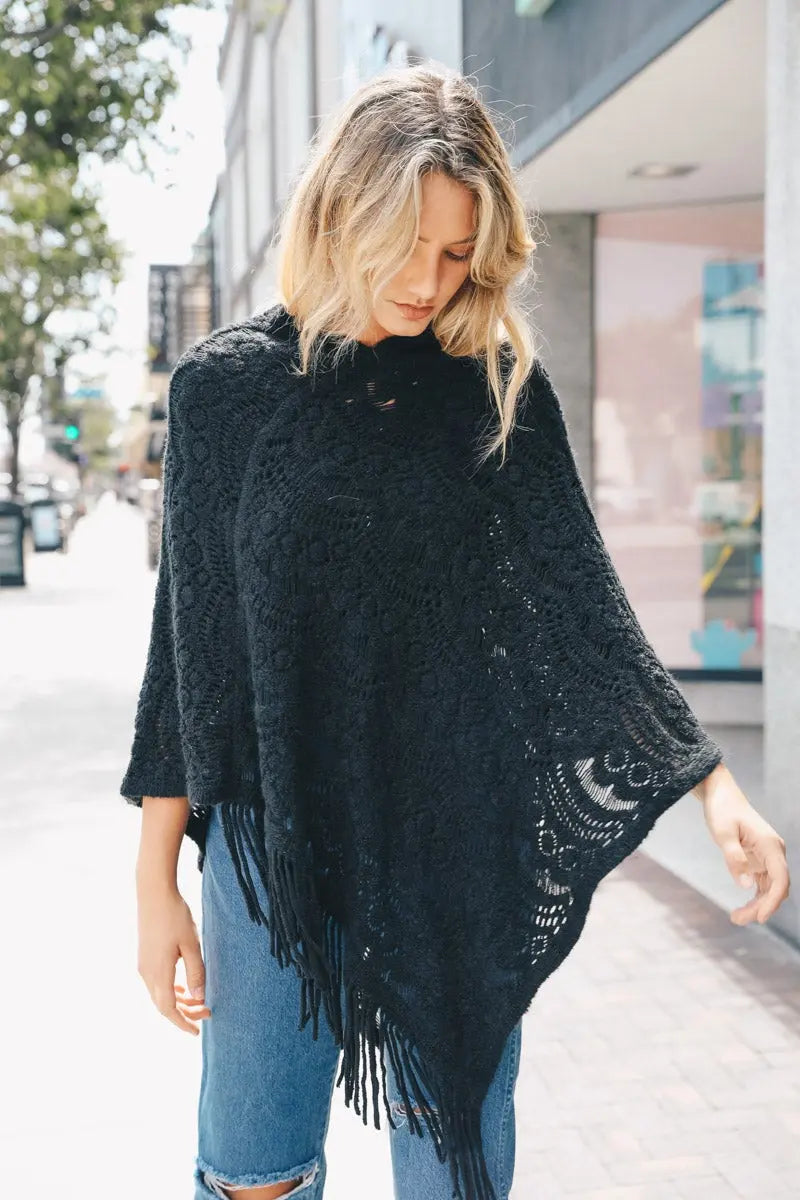 Scallop Lace Knit Poncho - Boho Clothing and Accessories - Flyclothing LLC