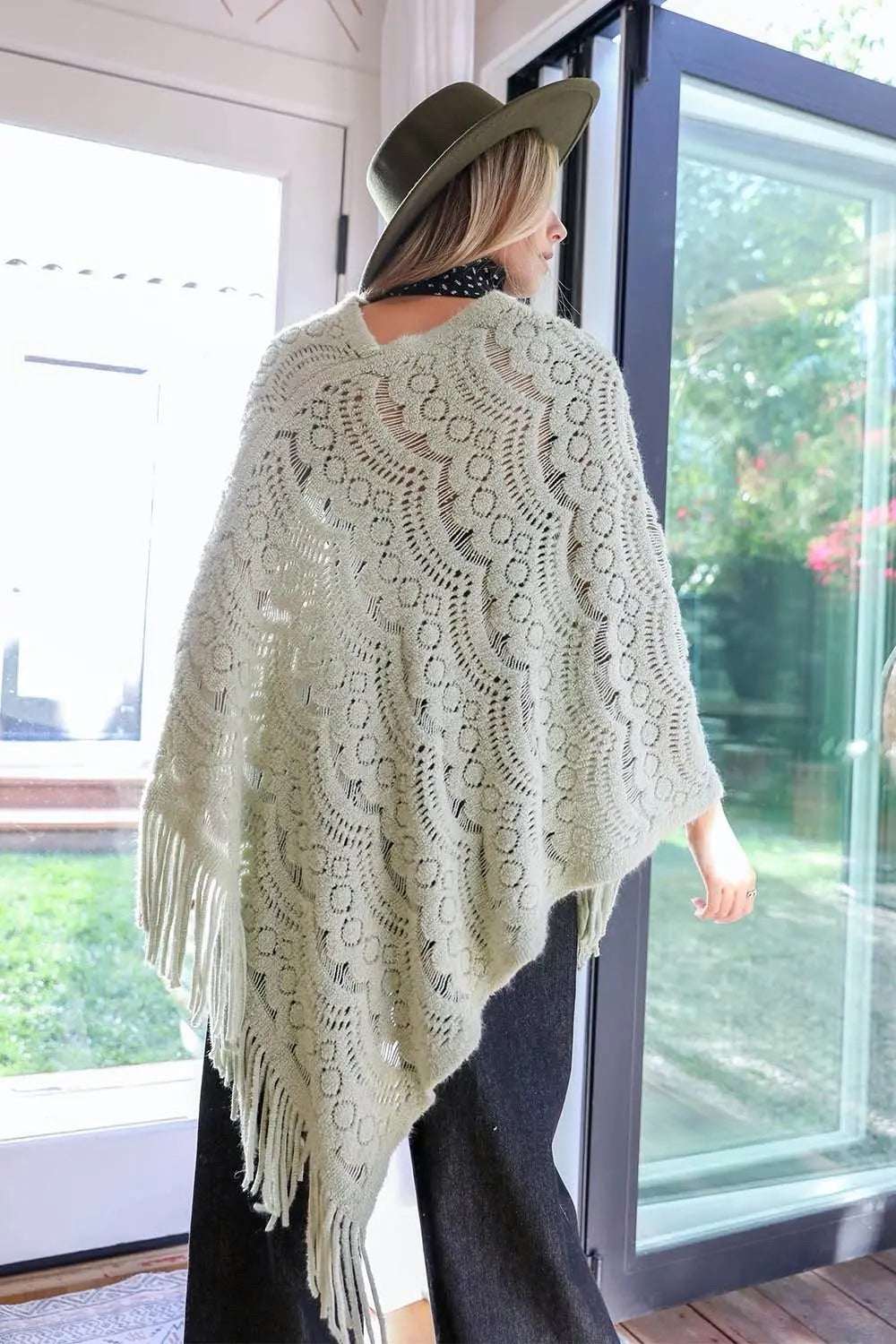Scallop Lace Knit Poncho - Boho Clothing and Accessories - Flyclothing LLC