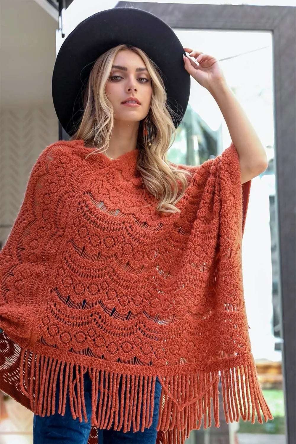 Scallop Lace Knit Poncho - Boho Clothing and Accessories - Flyclothing LLC