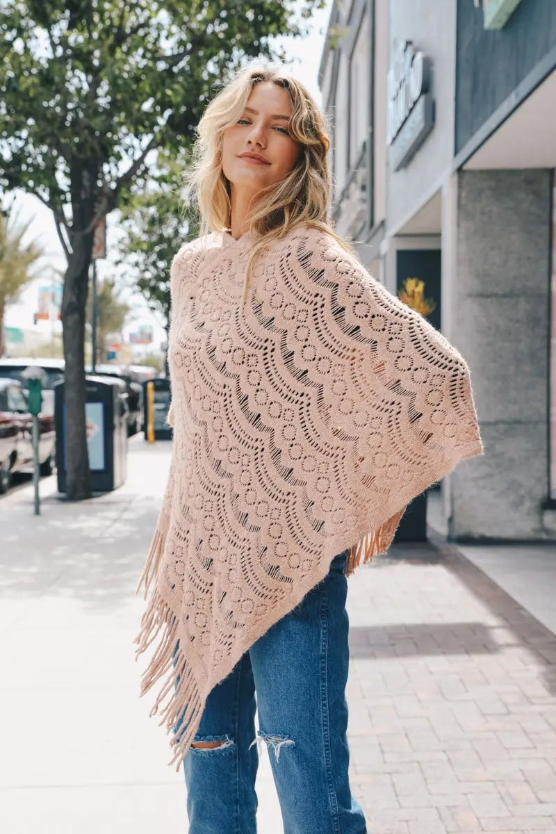 Scallop Lace Knit Poncho - Boho Clothing and Accessories - Flyclothing LLC