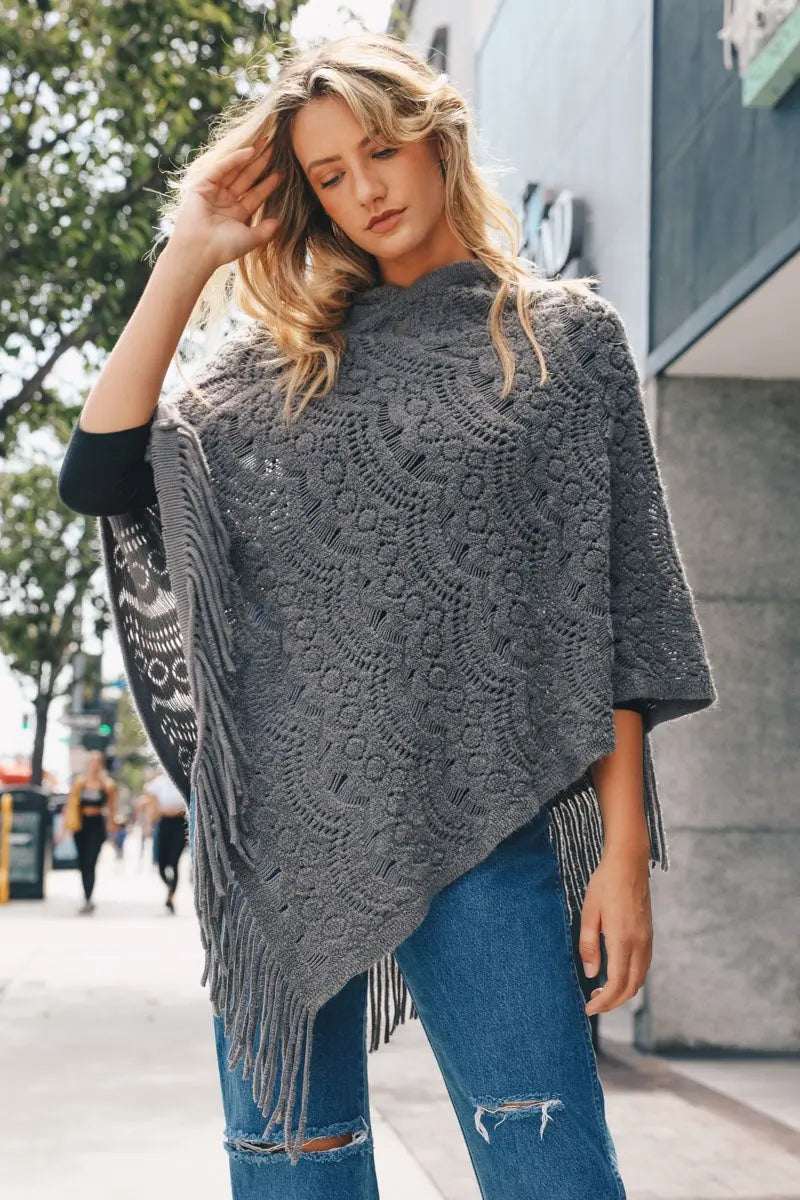 Scallop Lace Knit Poncho - Boho Clothing and Accessories - Flyclothing LLC