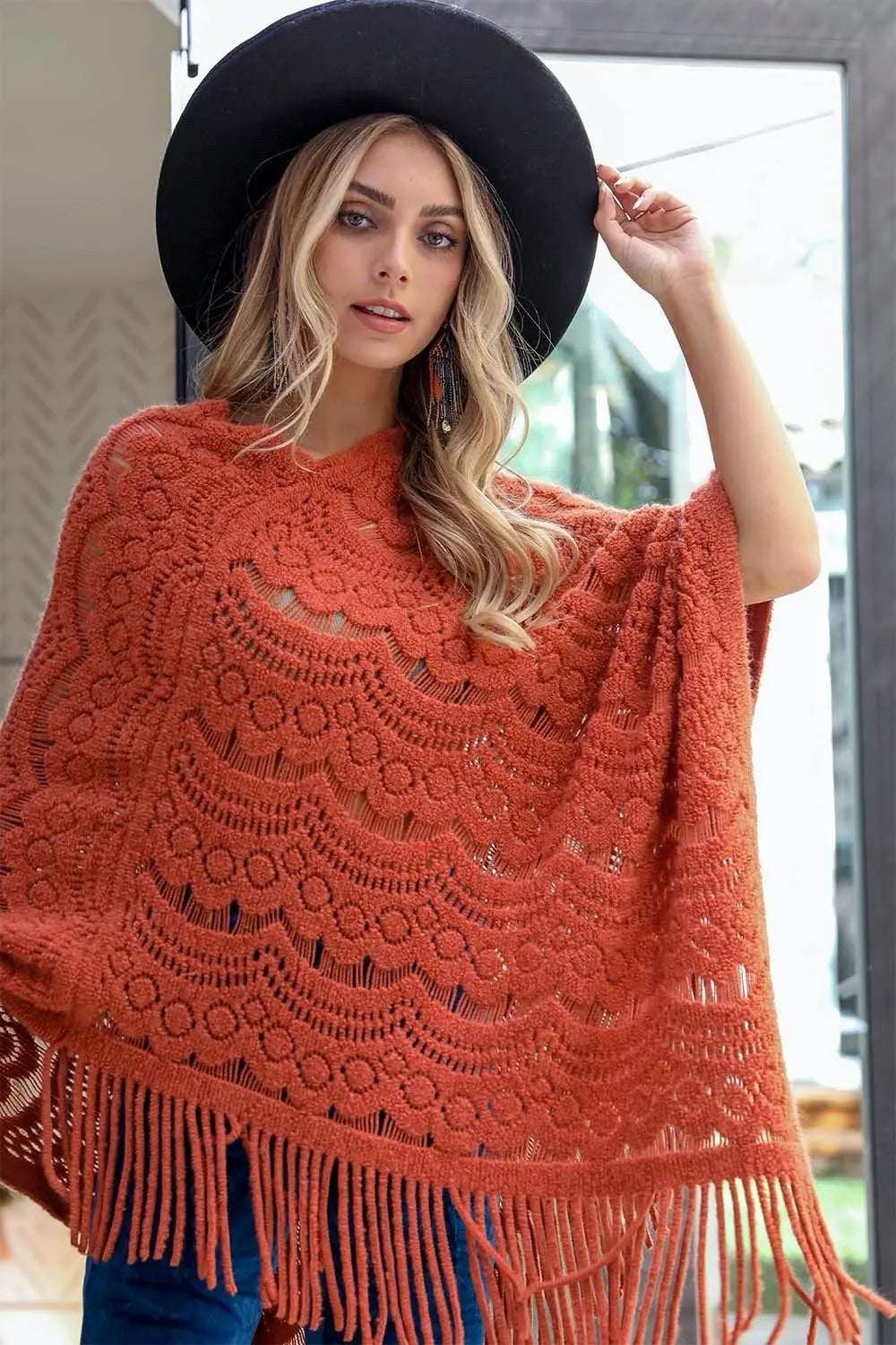 Scallop Lace Knit Poncho - Boho Clothing and Accessories - Flyclothing LLC