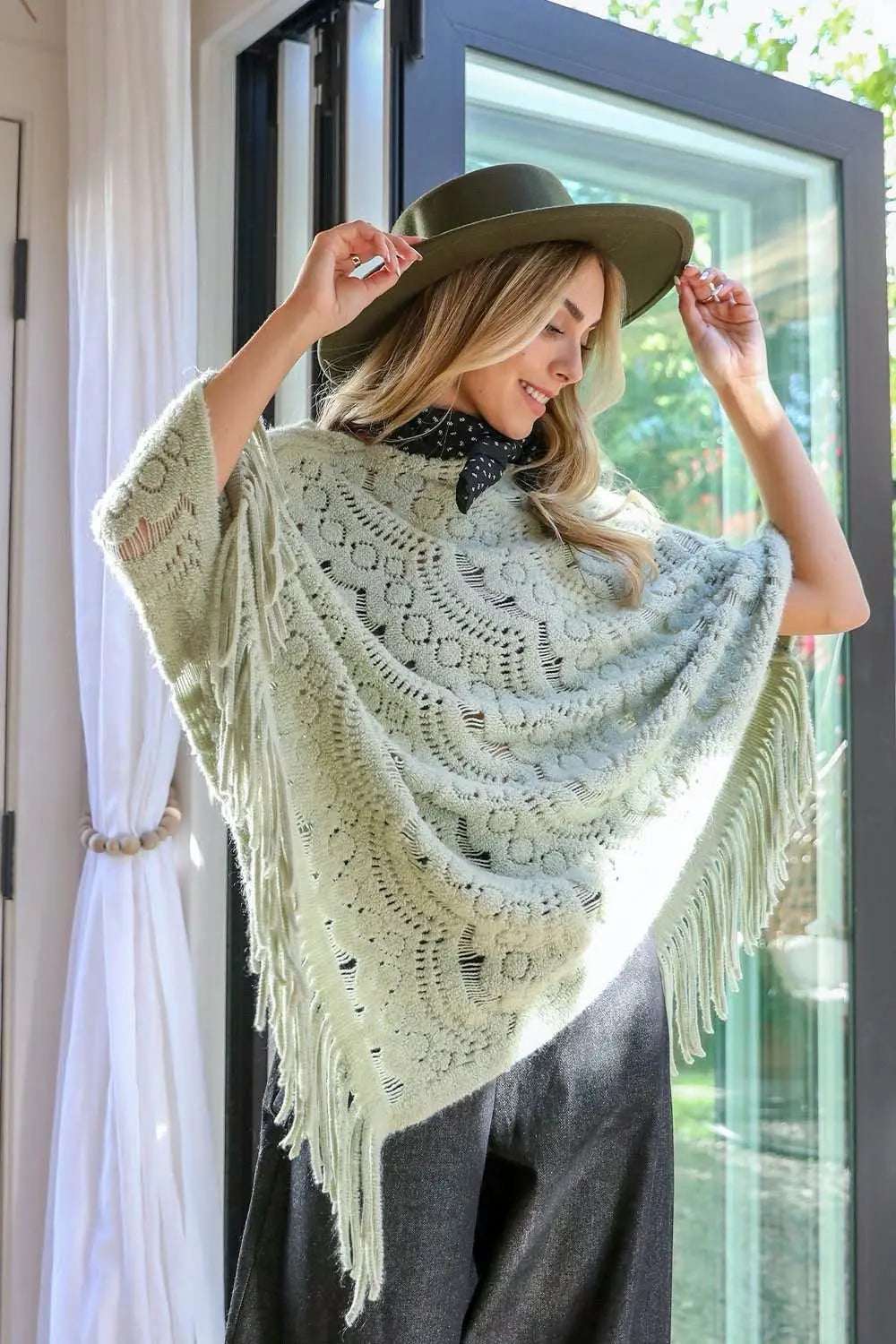Scallop Lace Knit Poncho - Boho Clothing and Accessories - Flyclothing LLC