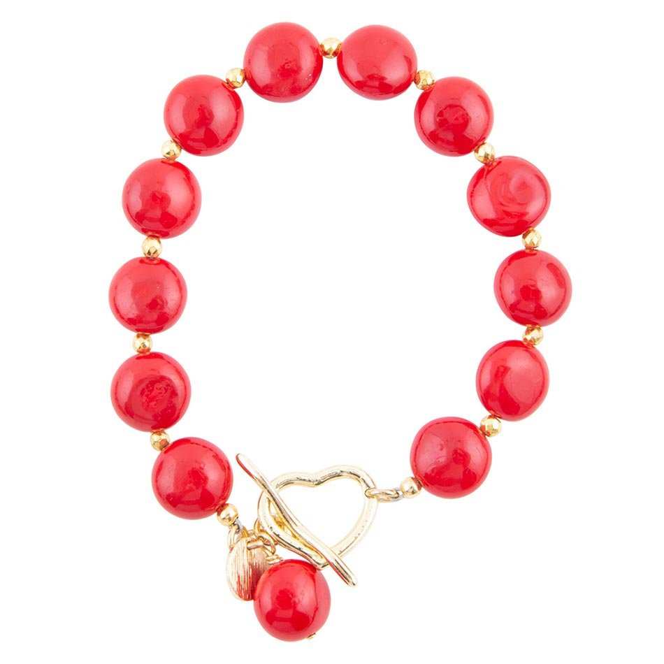 Scardale Red Shell Pearl Golden Toggle Bracelet - Barse Jewelry