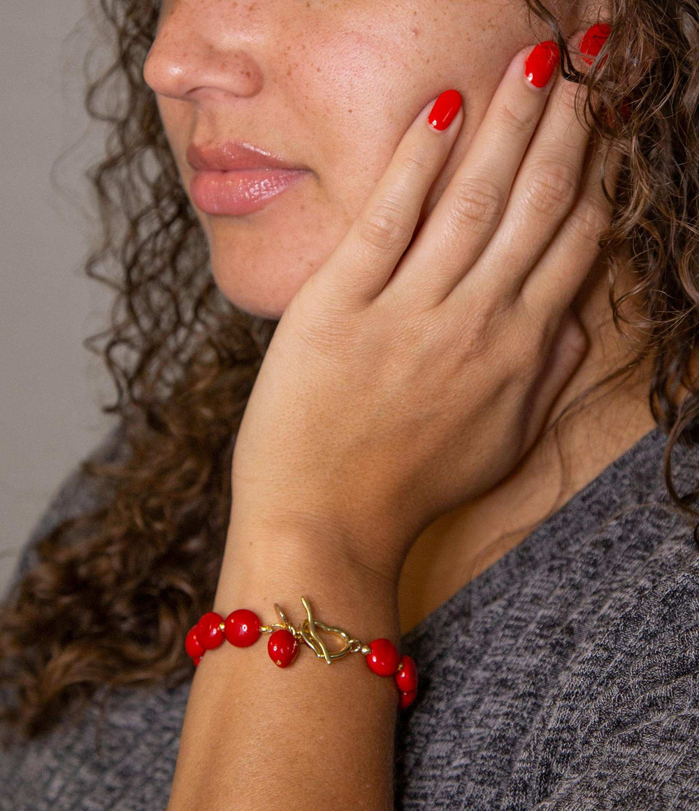 Scardale Red Shell Pearl Golden Toggle Bracelet - Barse Jewelry - Flyclothing LLC