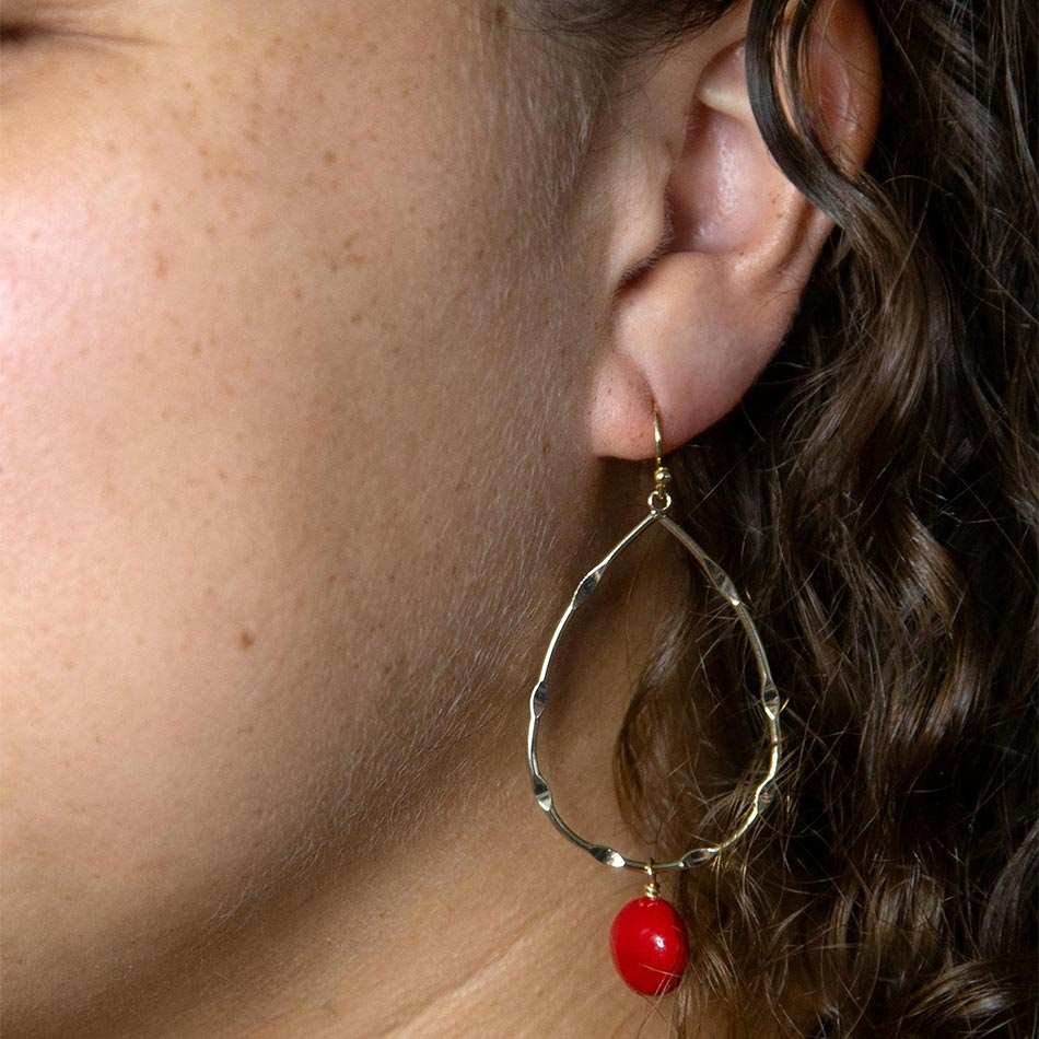 Scarsdale Red Shell Pearl Golden Drop Earrings - Barse Jewelry - Flyclothing LLC