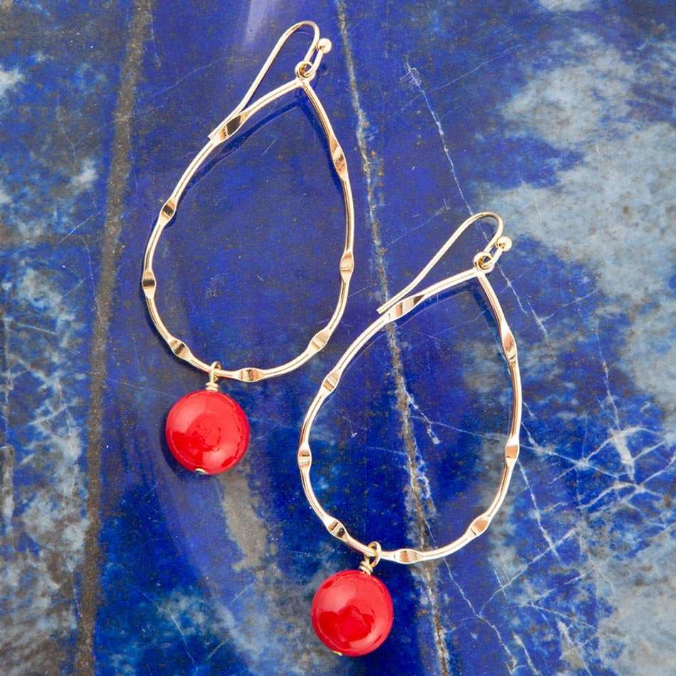 Scarsdale Red Shell Pearl Golden Drop Earrings - Barse Jewelry - Flyclothing LLC