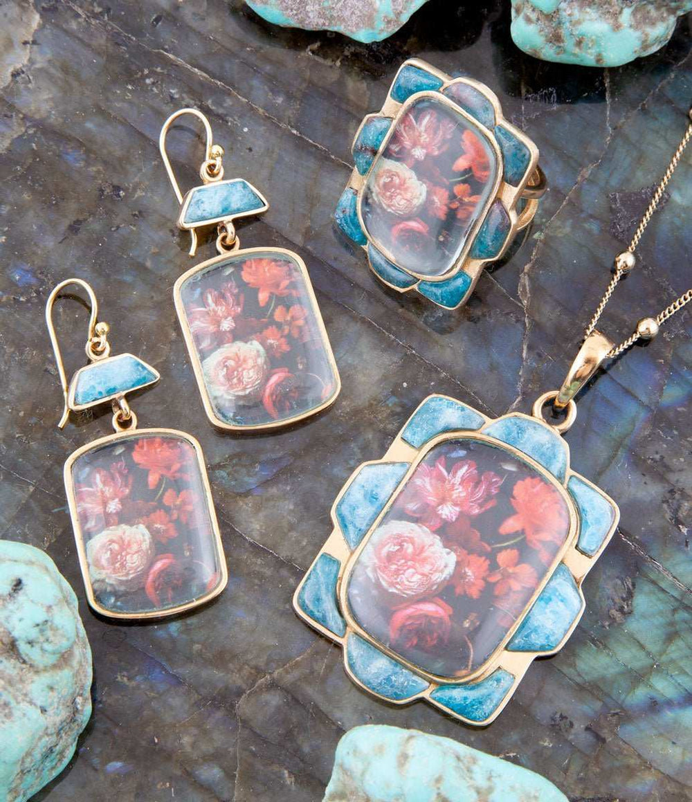 Scenic Dark Florals Blue Apatite Golden Drop Earrings - Barse Jewelry - Flyclothing LLC
