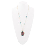 Scenic Red Florals Blue Apatite Golden Pendant Necklace - Barse Jewelry