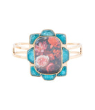 Scenic Red Floral Blue Apatite Golden Cuff Bracelet - Barse Jewelry