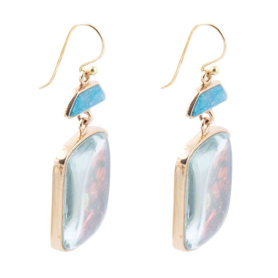Scenic Dark Florals Blue Apatite Golden Drop Earrings - Barse Jewelry - Flyclothing LLC