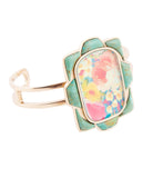 Scenic Floral Blue Turquoise and Golden Cuff Bracelet