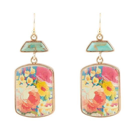 Scenic Floral Blue Turquoise Golden Earrings - Barse Jewelry - Flyclothing LLC