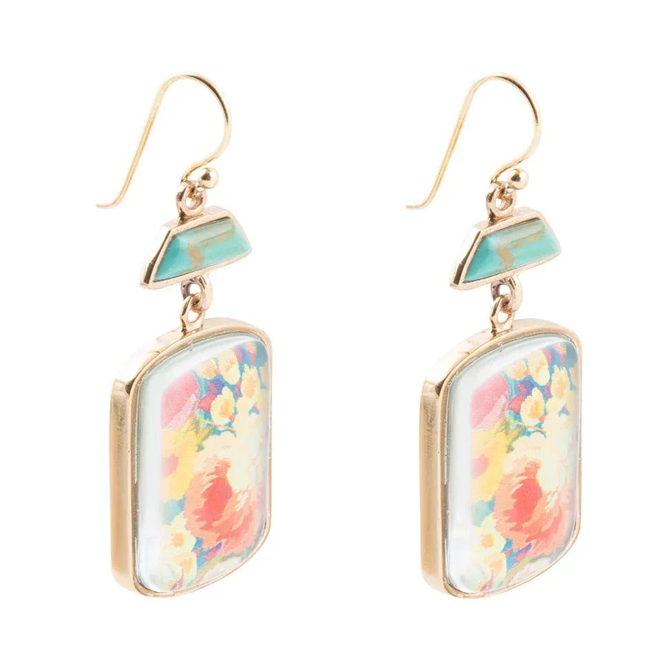 Scenic Floral Blue Turquoise Golden Earrings - Barse Jewelry - Flyclothing LLC