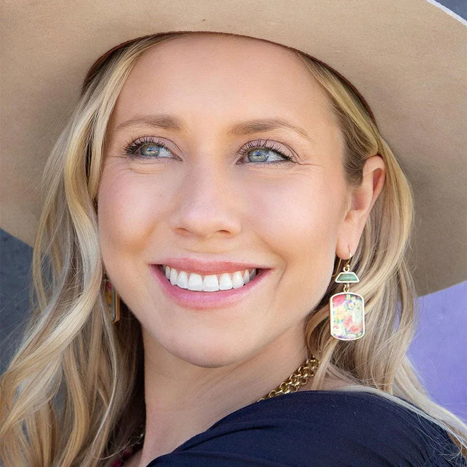 Scenic Floral Blue Turquoise Golden Earrings - Barse Jewelry - Flyclothing LLC