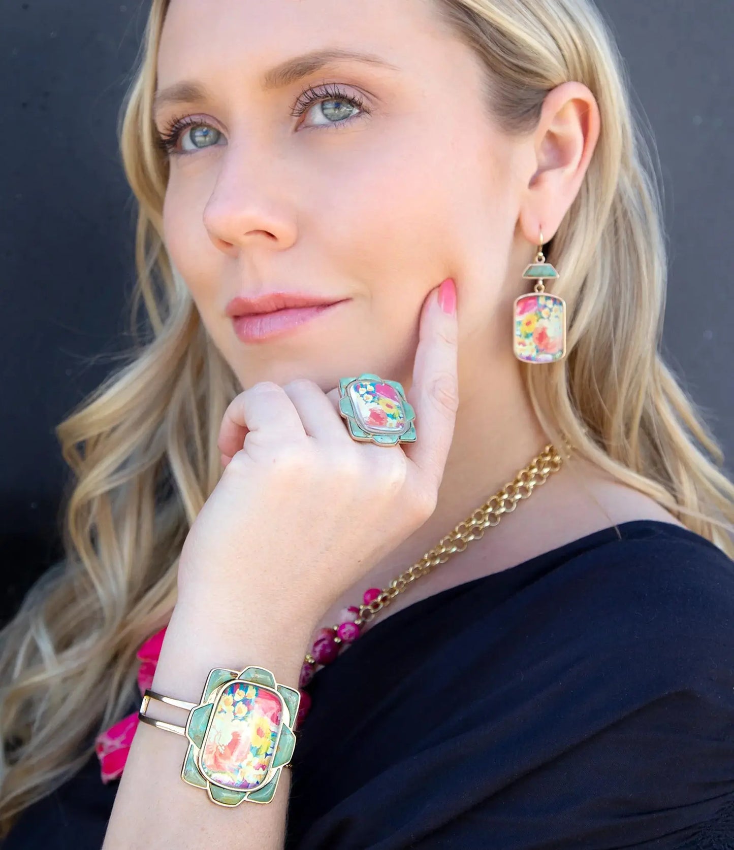 Scenic Floral Blue Turquoise Golden Ring - Barse Jewelry - Flyclothing LLC