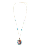Scenic Red Florals Blue Apatite Golden Pendant Necklace - Barse Jewelry - Flyclothing LLC