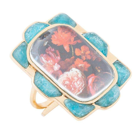 Scenic Red Florals Blue Apatite Golden Statement Ring - Barse Jewelry - Flyclothing LLC