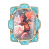 Scenic Red Florals Blue Apatite Golden Statement Ring - Barse Jewelry - Flyclothing LLC