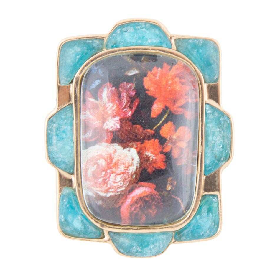 Scenic Red Florals Blue Apatite Golden Statement Ring - Barse Jewelry - Flyclothing LLC