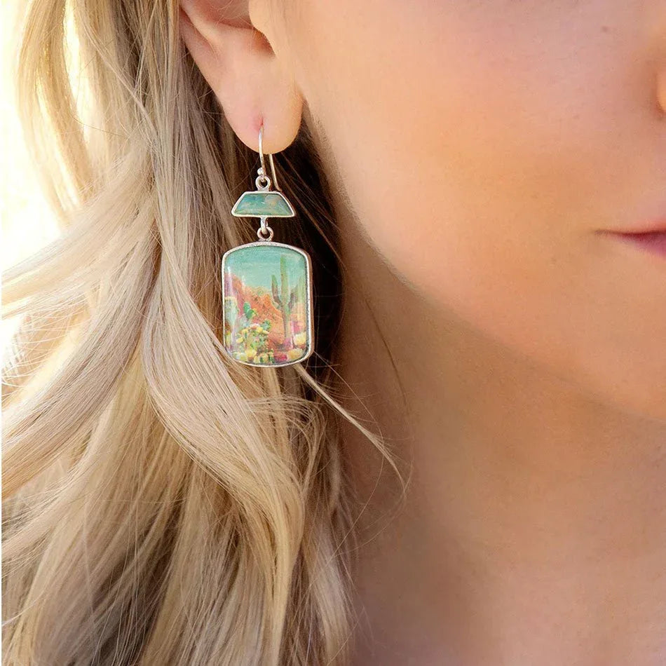 Scenic Sedona Desert Blue Turquoise Golden Drop Earrings - Barse Jewelry - Flyclothing LLC