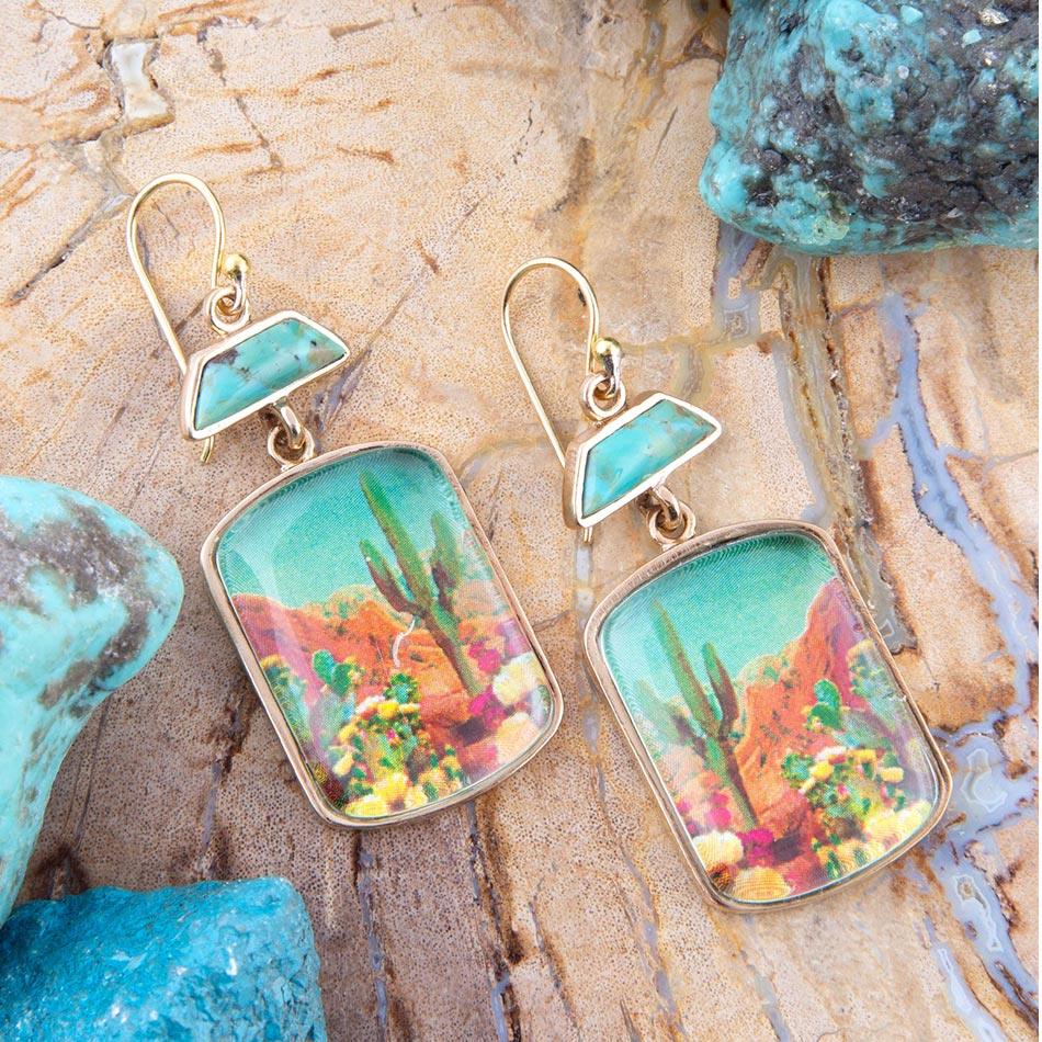 Scenic Sedona Desert Blue Turquoise Golden Drop Earrings - Barse Jewelry - Flyclothing LLC