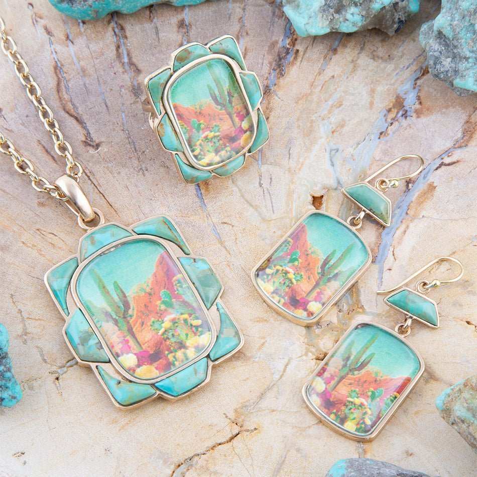 Scenic Sedona Desert Blue Turquoise Golden Pendant Necklace - Barse Jewelry - Flyclothing LLC