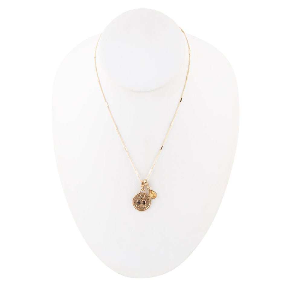 Scorpio - Zodiac Yellow Citrine Golden Charm Necklace - Barse Jewelry - Flyclothing LLC