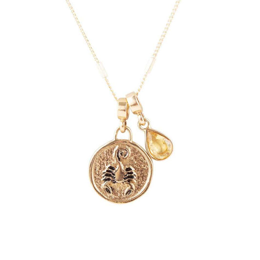Scorpio - Zodiac Yellow Citrine Golden Charm Necklace - Barse Jewelry - Flyclothing LLC