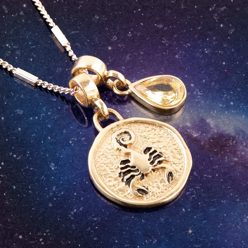 Scorpio - Zodiac Yellow Citrine Golden Charm Necklace - Barse Jewelry - Flyclothing LLC