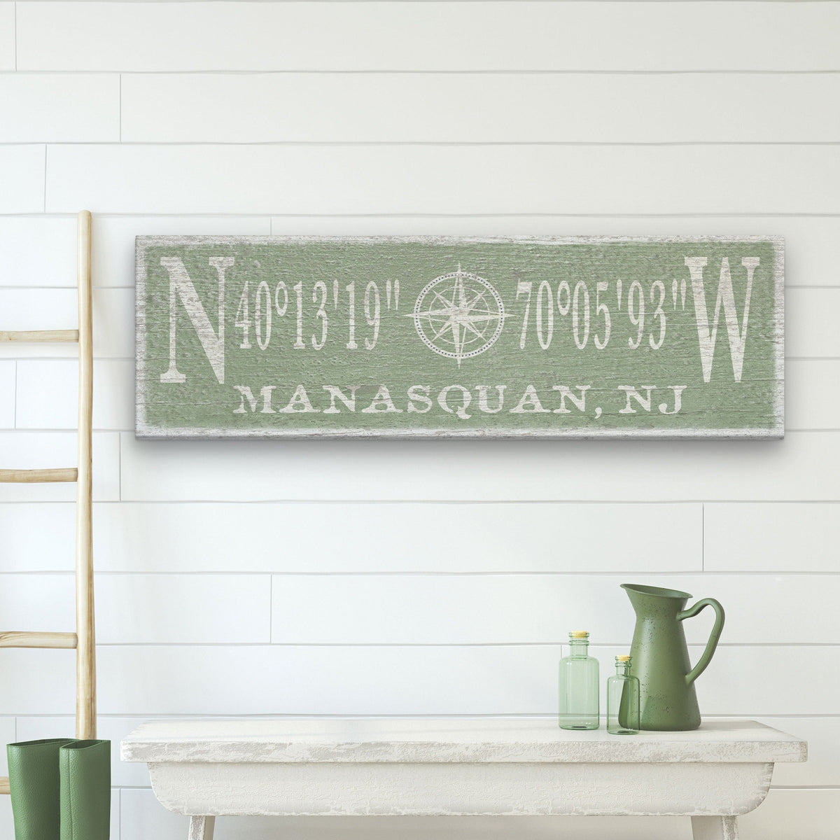 Personalized Coordinates Compass Rose Canvas Sign