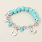 SECRET BOX Western Horse Horseshoe Texas Map Charm Station Turquoise Stone Beaded Stretch Bracelet - Madeline Love - Flyclothing LLC