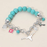 SECRET BOX Western Steer Head Cross Heart Pearl Charm Beaded Stretch Bracelet - Madeline Love - Flyclothing LLC