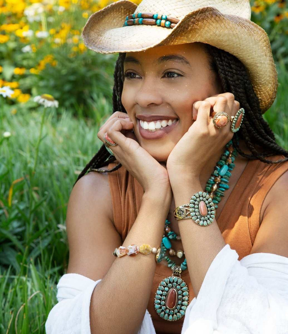 Sedona Blue Turquoise Goldtone Statement Cuff Bracelet - Barse Jewelry - Flyclothing LLC