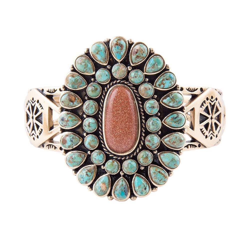 Sedona Blue Turquoise Goldtone Statement Cuff Bracelet - Barse Jewelry - Flyclothing LLC