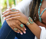 Sedona Blue Turquoise Goldtone Statement Cuff Bracelet - Barse Jewelry