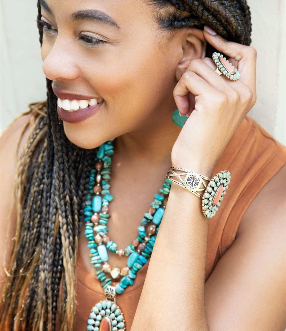 Sedona Blue Turquoise Goldtone Statement Cuff Bracelet - Barse Jewelry - Flyclothing LLC
