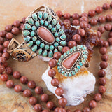 Sedona Blue Turquoise Orange Goldstone Golden Statement Ring - Barse Jewelry