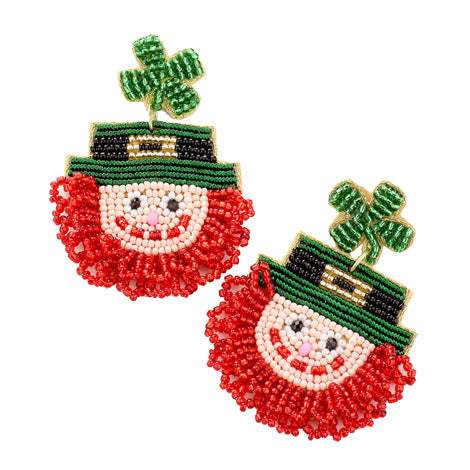 Seed Bead St Patrick's Day Clover Irish Man Dangle Earrings - Madeline Love - Flyclothing LLC