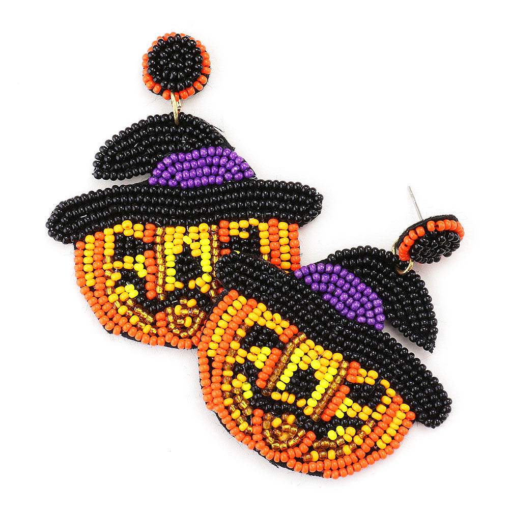 Seed Bead Witch Hat Pumpkin Earrings - Madeline Love - Flyclothing LLC