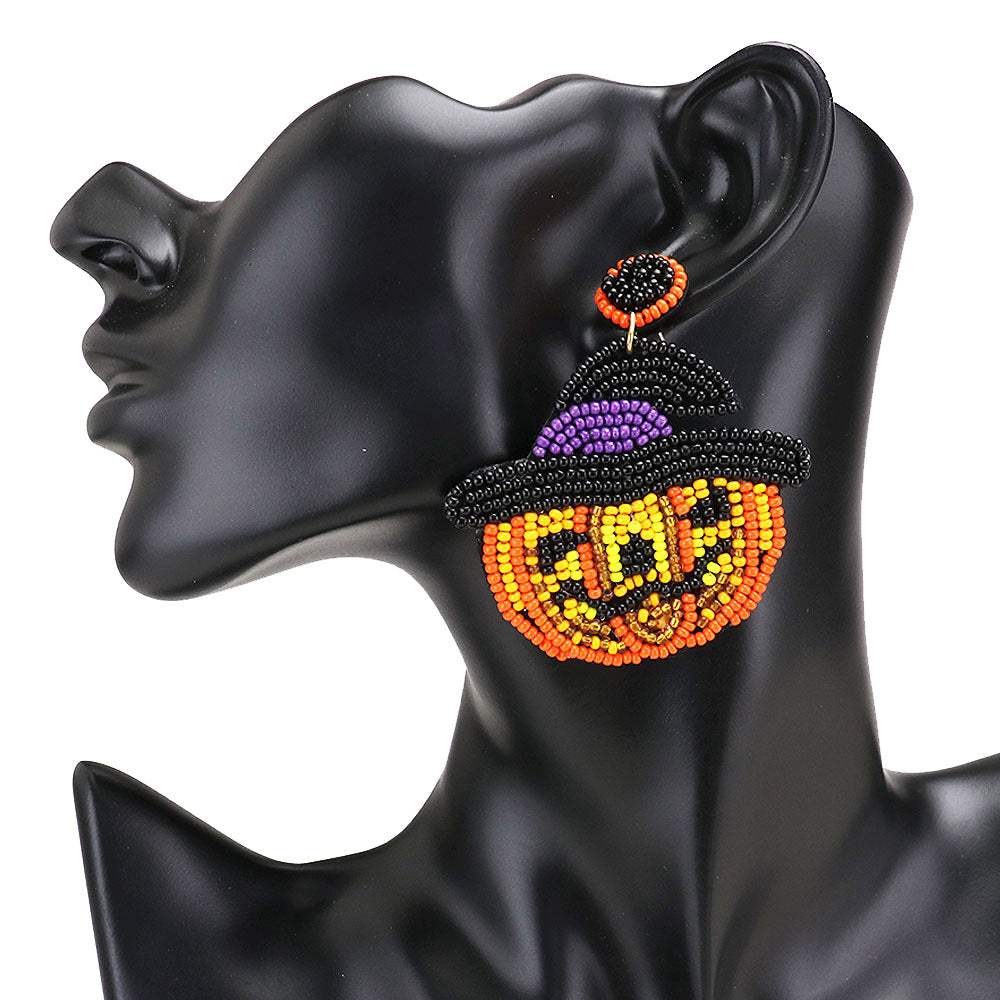 Seed Bead Witch Hat Pumpkin Earrings - Madeline Love - Flyclothing LLC
