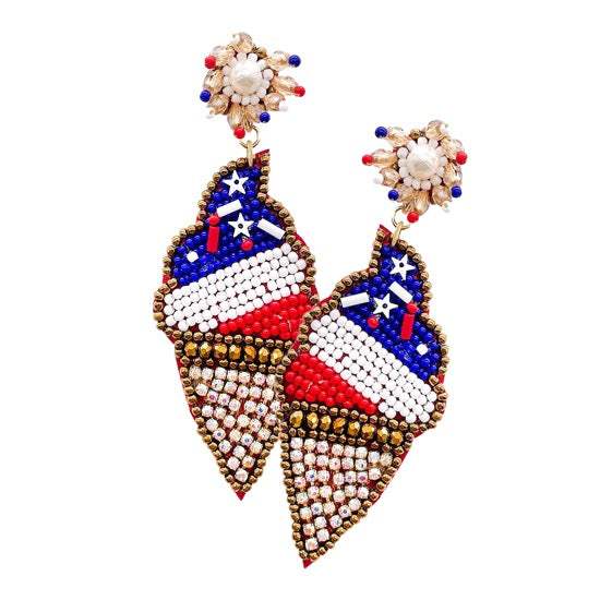 Seed Beaded American USA Flag Ice Cream Earrings - Madeline Love - Flyclothing LLC