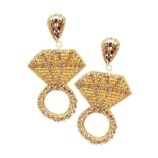 Seed Beaded Diamond Ring Teardrop Earrings - Madeline Love - Flyclothing LLC
