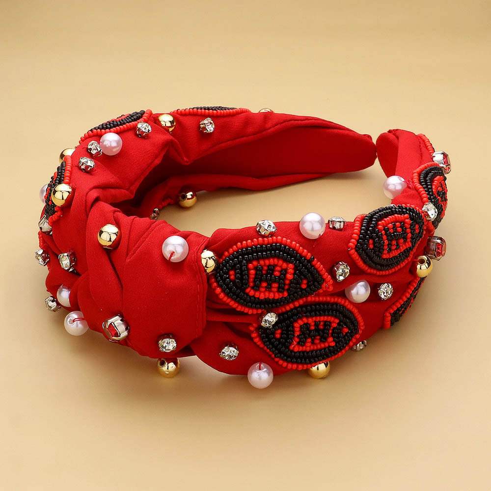 Seed Beaded Football Pearl Stone Cluster Embellished Knot Headband - Madeline Love - Flyclothing LLC