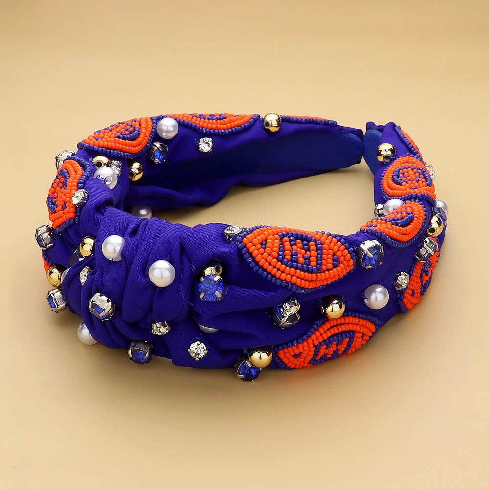Seed Beaded Football Pearl Stone Cluster Embellished Knot Headband - Madeline Love - Flyclothing LLC