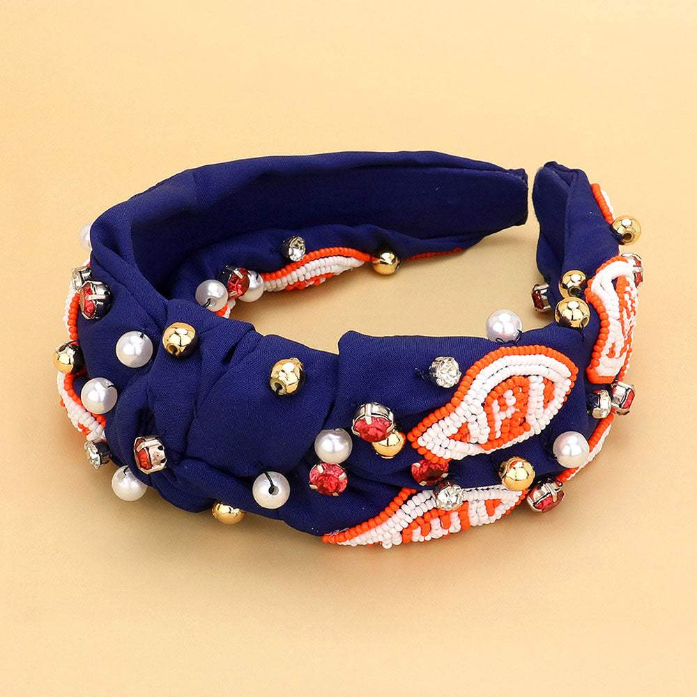 Seed Beaded Football Pearl Stone Cluster Embellished Knot Headband - Madeline Love - Flyclothing LLC