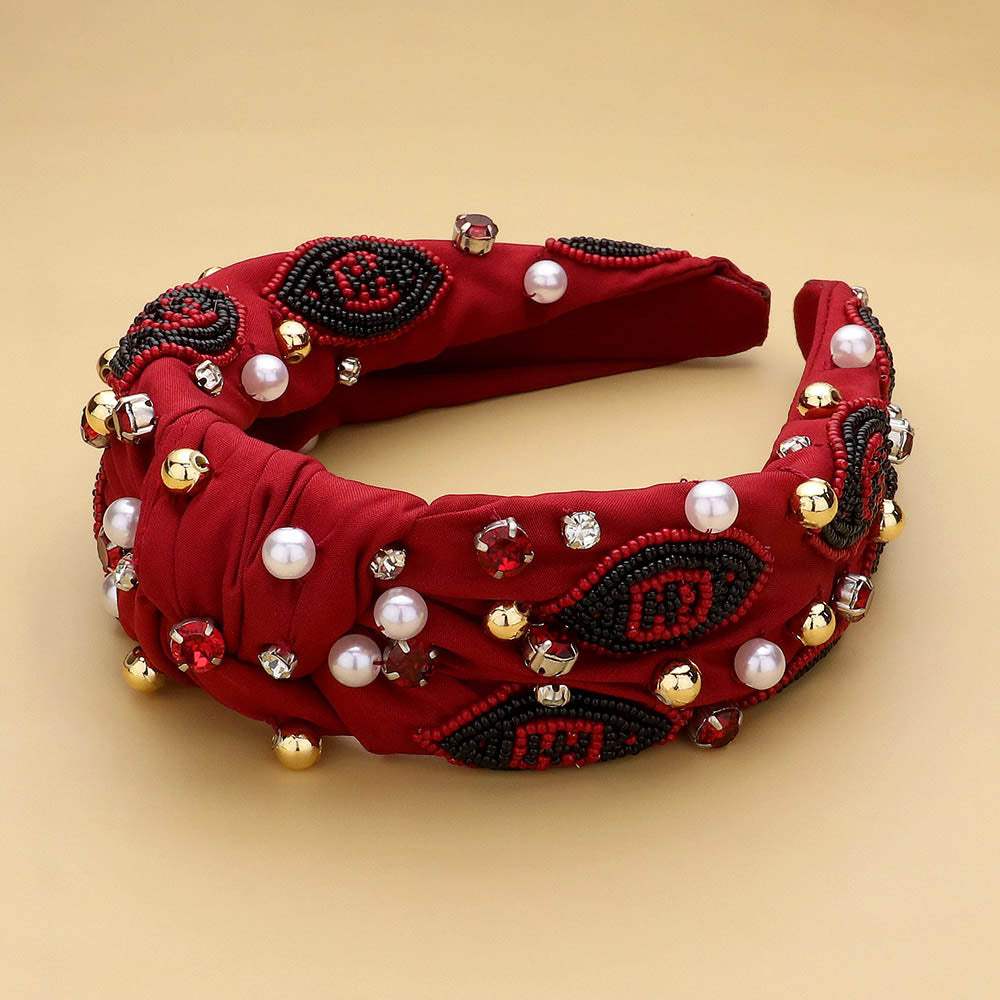 Seed Beaded Football Pearl Stone Cluster Embellished Knot Headband - Madeline Love - Flyclothing LLC